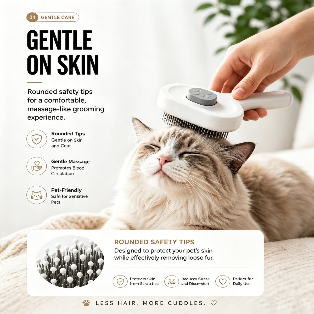 Ergonomic non-slip handle on white slicker brush