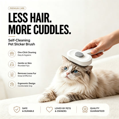 Stainless-steel bristles on self-cleaning pet slicker brush
