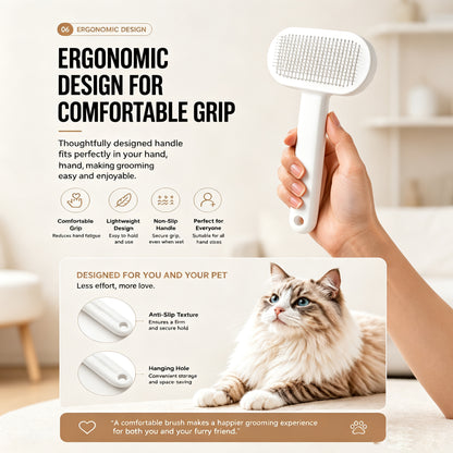 Self-cleaning slicker brush with gathered pet hair