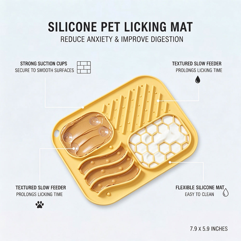 Dog using silicone lick mat